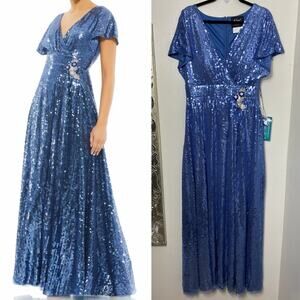 NWT MAC DUGGAL DRESS GOWN SEQUIN BLUE MOTHER OF THE BRIDE FORMAL EVENING WEDDING
